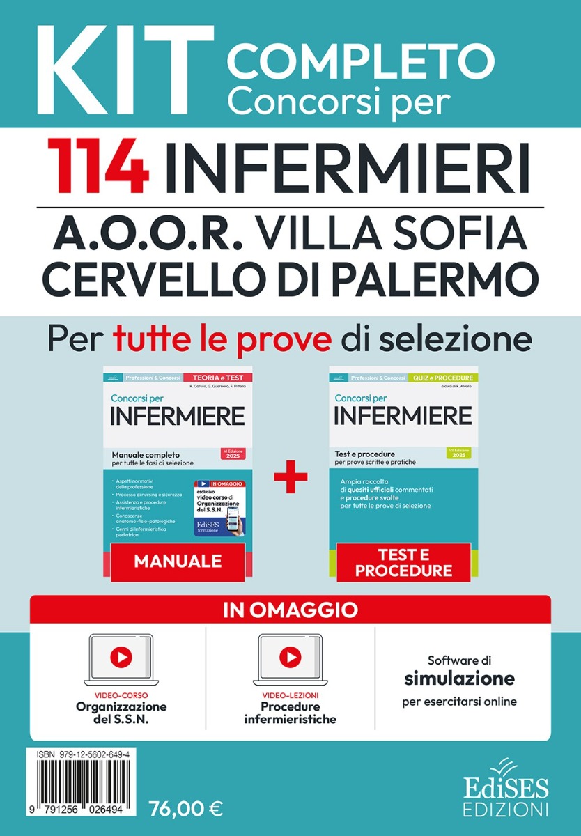 Kit Concorso 114 Infermieri Villa Sofia Cervello di Palermo